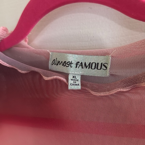 Juniors' Almost Famous Pink Short Sleeve Mesh Funnel Neck Maxi Dress 90s Size XL - Picture 6 of 8